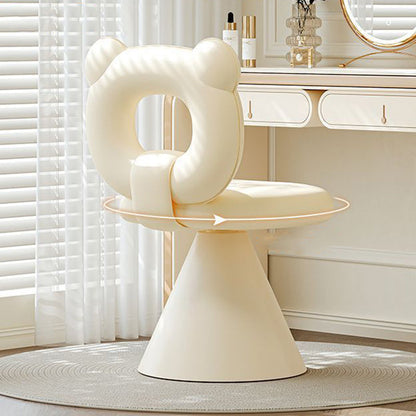 Contemporary Creative Bear Shape Faux Leather Metal Frame Sponge Swivel Vanity Stool Backrest Armless For Bedroom