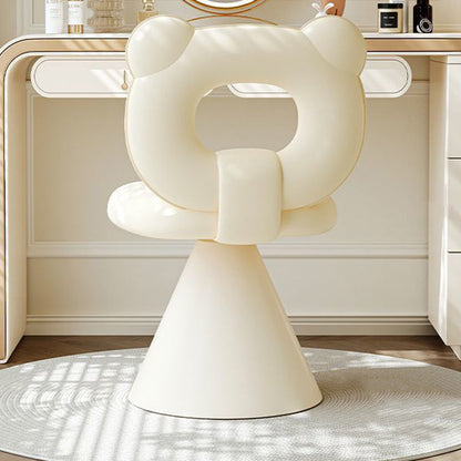 Contemporary Creative Bear Shape Faux Leather Metal Frame Sponge Swivel Vanity Stool Backrest Armless For Bedroom