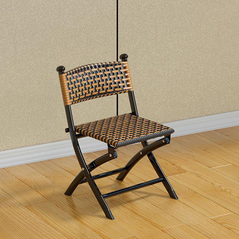 Contemporary Simplicity Curved Iron PE Foldable Weaving Stackable Chair Backrest Armless For Living Room