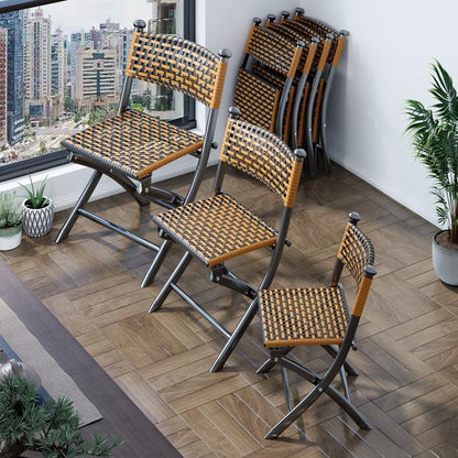 Contemporary Simplicity Curved Iron PE Foldable Weaving Stackable Chair Backrest Armless For Living Room