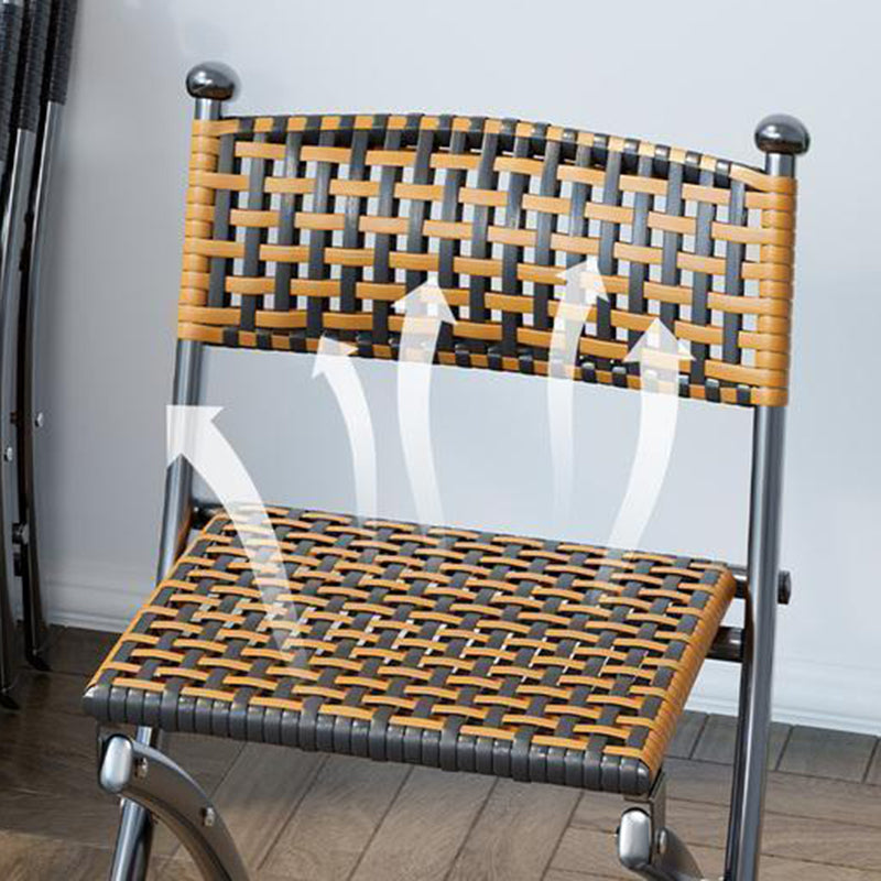 Contemporary Simplicity Curved Iron PE Foldable Weaving Stackable Chair Backrest Armless For Living Room