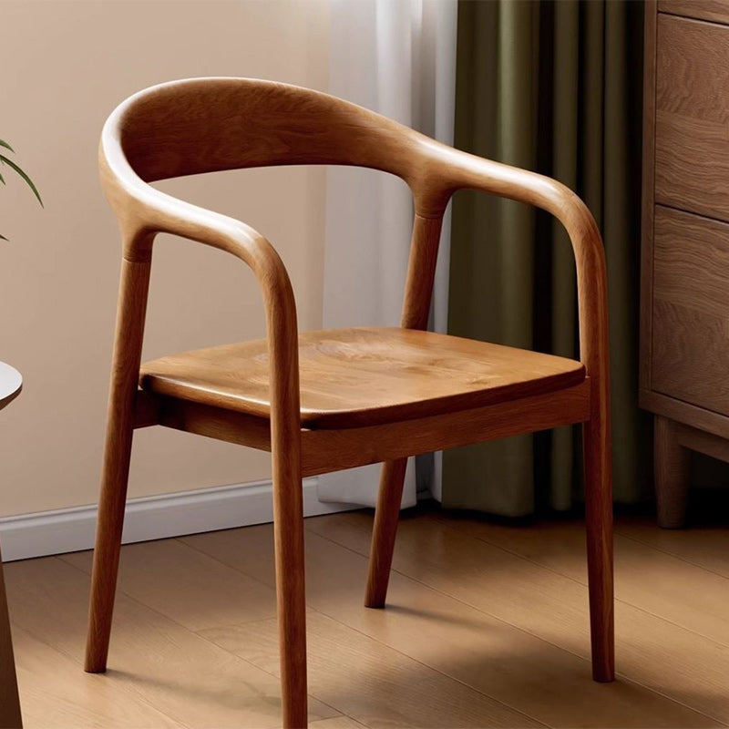 Traditional Chinese Rubberwood Rectangular Dining Chair - Backrest & Armrest Design For Kitchen And Living Room