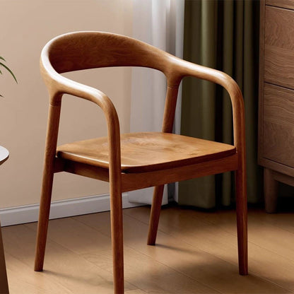 Traditional Chinese Rubberwood Rectangular Dining Chair - Backrest & Armrest Design For Kitchen And Living Room