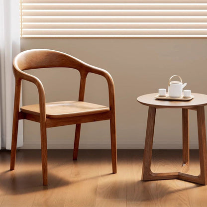 Traditional Chinese Rubberwood Rectangular Dining Chair - Backrest & Armrest Design For Kitchen And Living Room