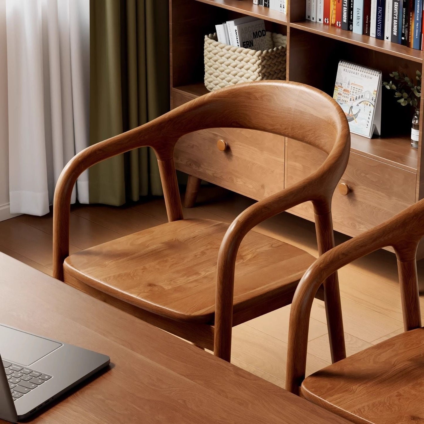 Traditional Chinese Rubberwood Rectangular Dining Chair - Backrest & Armrest Design For Kitchen And Living Room