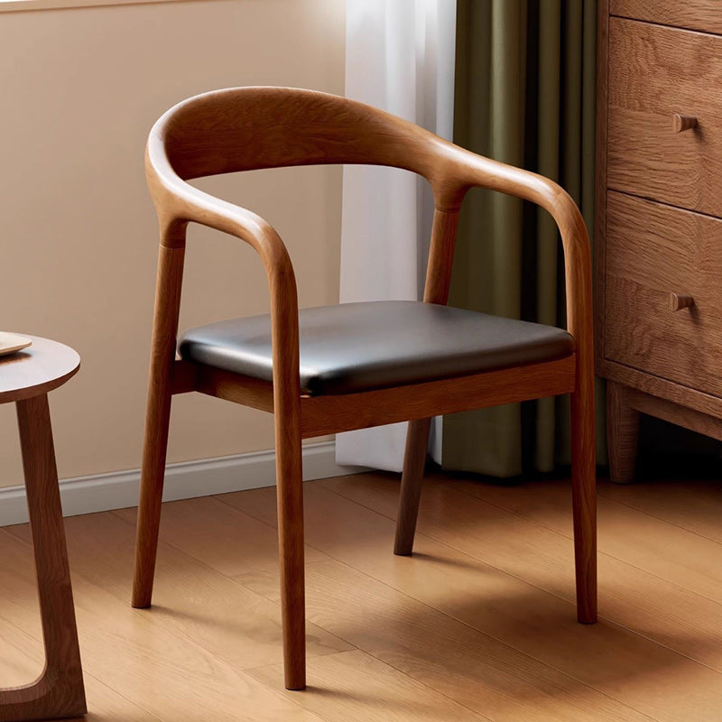 Traditional Chinese Rubberwood Rectangular Dining Chair - Backrest & Armrest Design For Kitchen And Living Room
