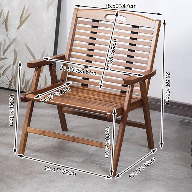 Traditional Chinese Bamboo Rectangular Accent Chair With Folding Backrest & Armrests For Living Room & Bedroom