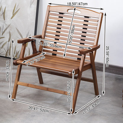 Traditional Chinese Bamboo Rectangular Accent Chair With Folding Backrest & Armrests For Living Room & Bedroom