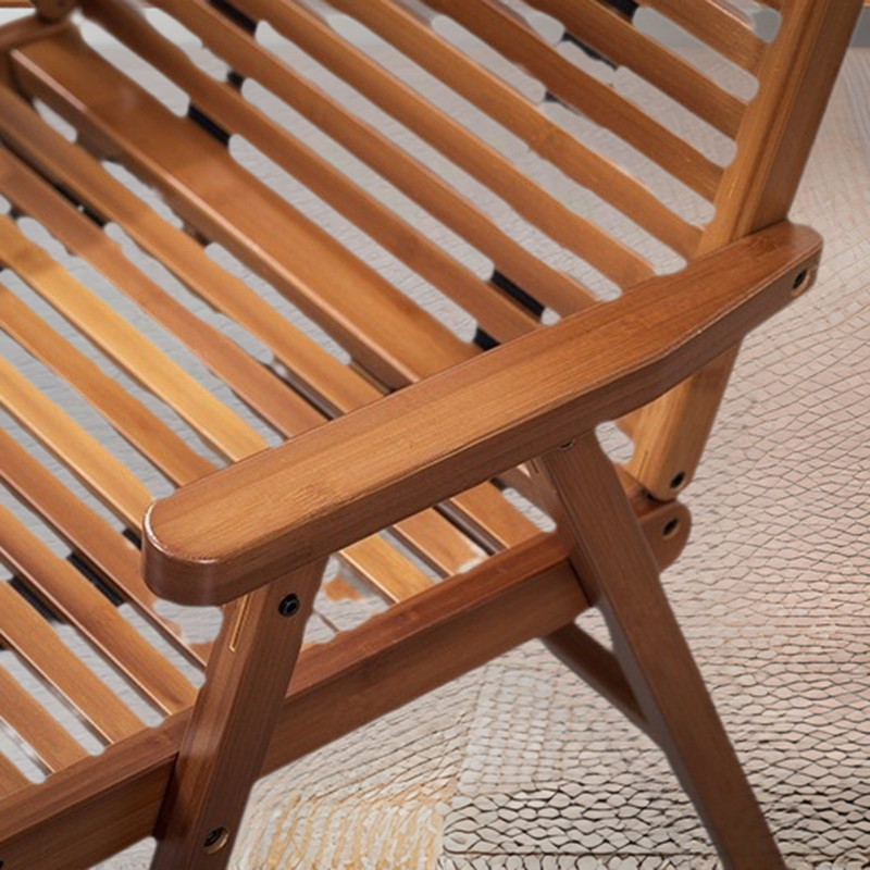 Traditional Chinese Bamboo Rectangular Accent Chair With Folding Backrest & Armrests For Living Room & Bedroom