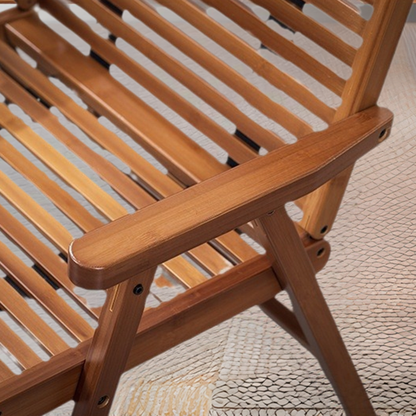 Traditional Chinese Bamboo Rectangular Accent Chair With Folding Backrest & Armrests For Living Room & Bedroom