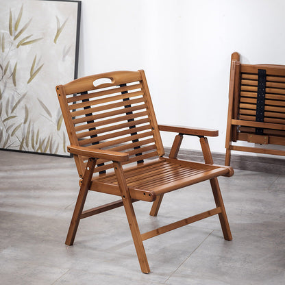 Traditional Chinese Bamboo Rectangular Accent Chair With Folding Backrest & Armrests For Living Room & Bedroom
