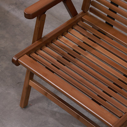 Traditional Chinese Bamboo Rectangular Accent Chair With Folding Backrest & Armrests For Living Room & Bedroom