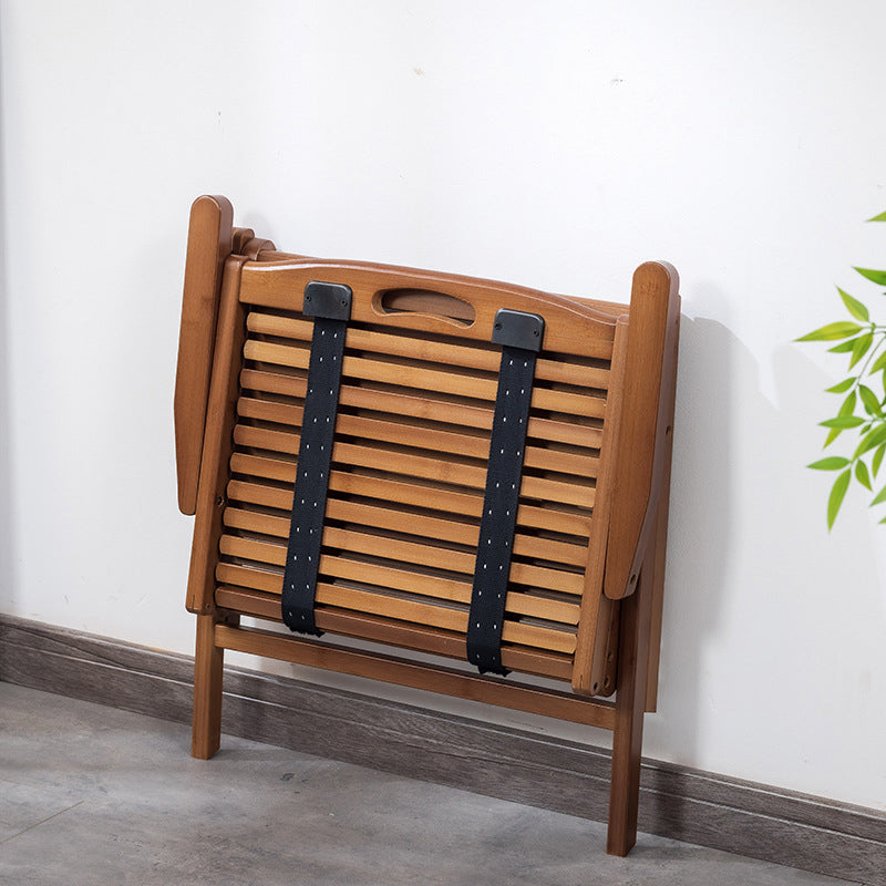 Traditional Chinese Bamboo Rectangular Accent Chair With Folding Backrest & Armrests For Living Room & Bedroom