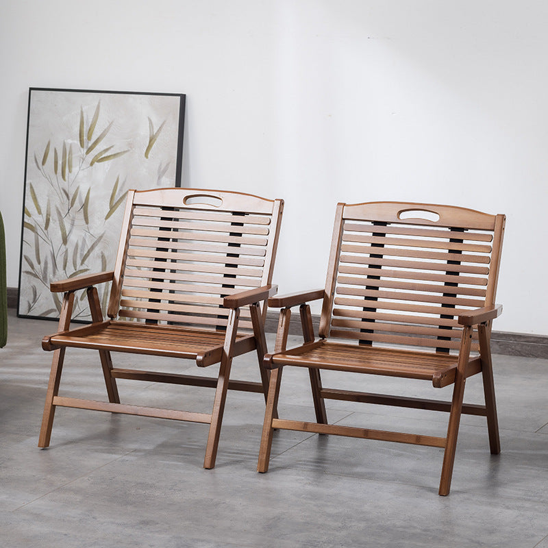 Traditional Chinese Bamboo Rectangular Accent Chair With Folding Backrest & Armrests For Living Room & Bedroom