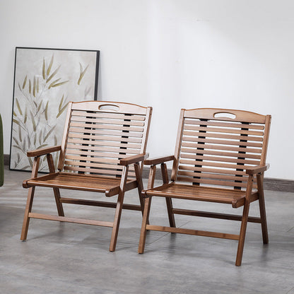 Traditional Chinese Bamboo Rectangular Accent Chair With Folding Backrest & Armrests For Living Room & Bedroom