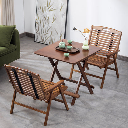 Traditional Chinese Bamboo Rectangular Accent Chair With Folding Backrest & Armrests For Living Room & Bedroom