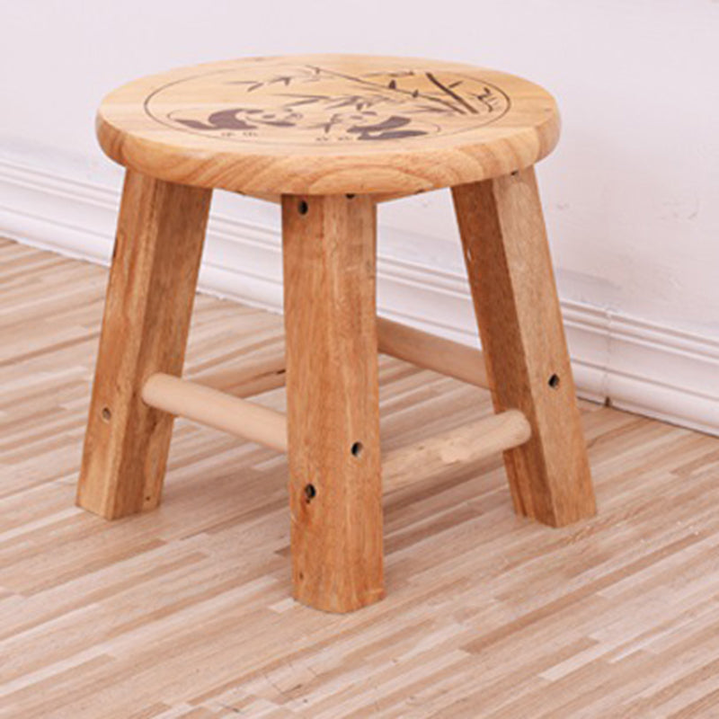 Traditional Chinese Solid Wood Round Stool Panda Pattern Finish Low Stool For Living Room Bedroom & Entryway