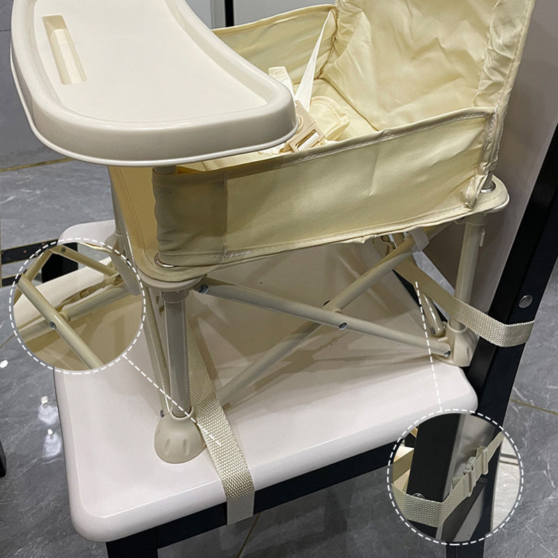 Modern Minimalist Oxford Fabric Square Kids Dining Chair Foldable High Chair With Backrest Armrests Tray For Garden & Restaurant