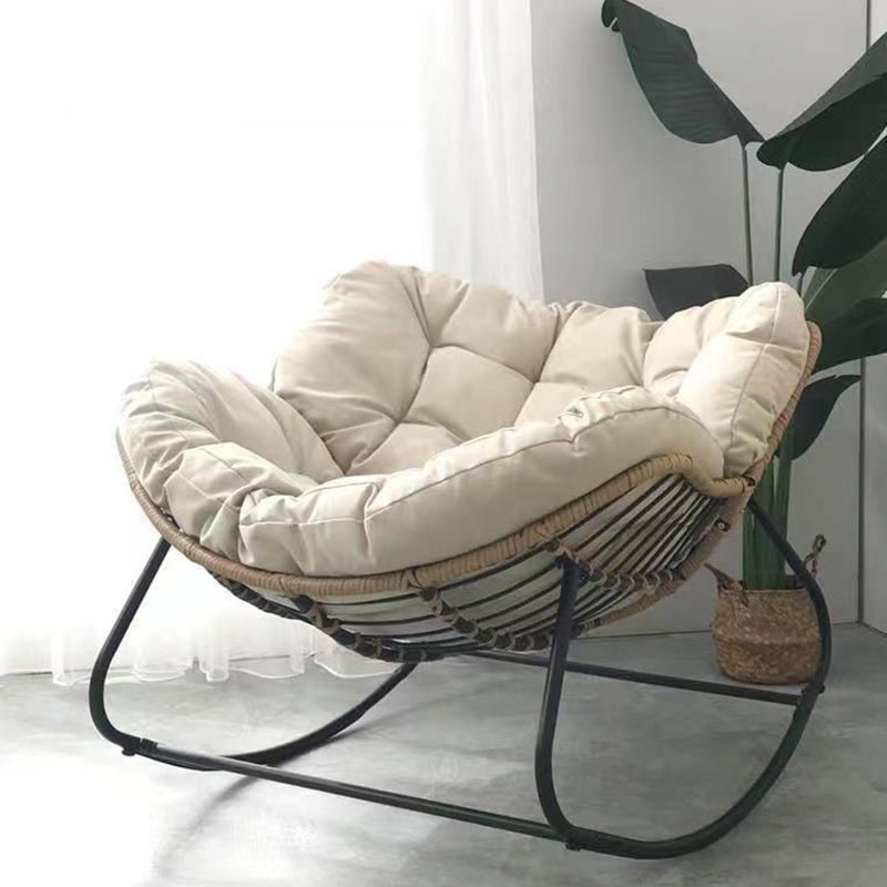 Modern Minimalist Linen Carbon Steel PE Bird-Nest Curved Rocking Chair Backrest Armrest For Living Room