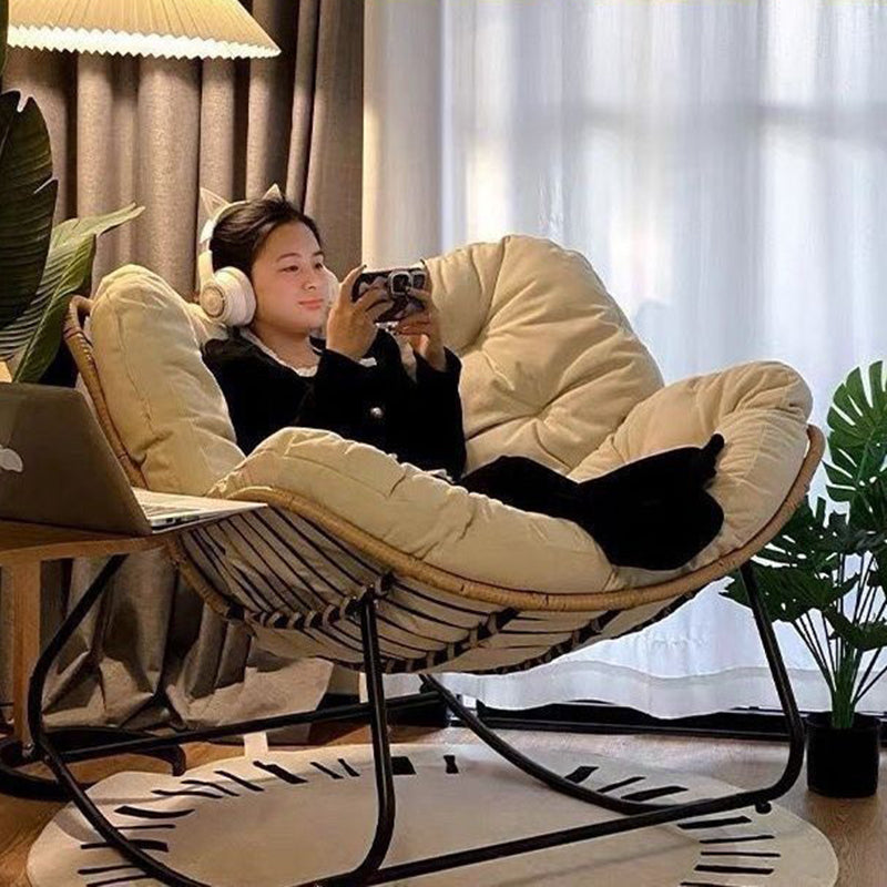Modern Minimalist Linen Carbon Steel PE Bird-Nest Curved Rocking Chair Backrest Armrest For Living Room
