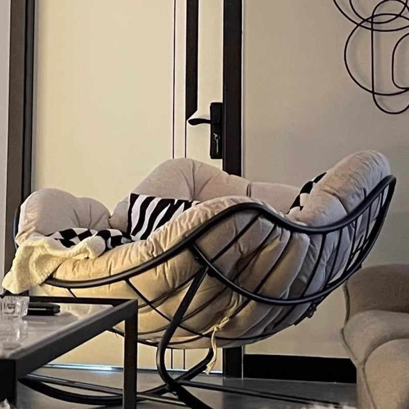 Modern Minimalist Linen Carbon Steel PE Bird-Nest Curved Rocking Chair Backrest Armrest For Living Room