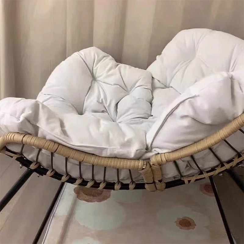 Modern Minimalist Linen Carbon Steel PE Bird-Nest Curved Rocking Chair Backrest Armrest For Living Room