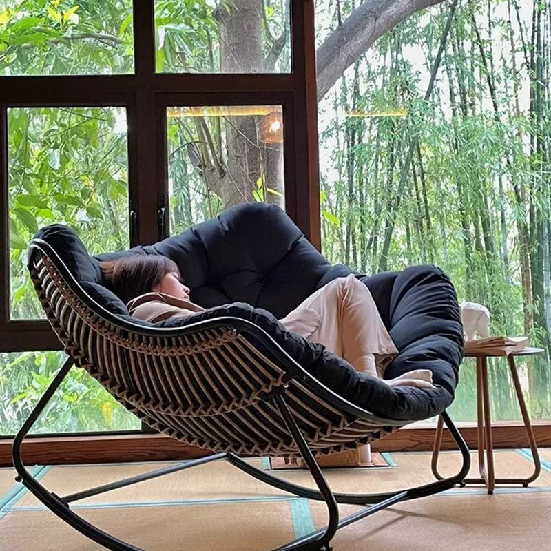 Modern Minimalist Linen Carbon Steel PE Bird-Nest Curved Rocking Chair Backrest Armrest For Living Room