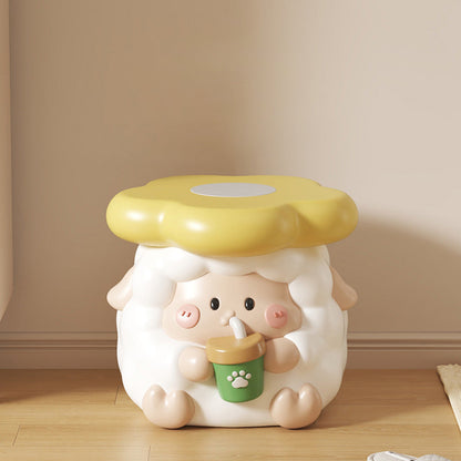 Contemporary Creative Kids Resin Sheep-Shape Low Stool For Entryway, Living Room, Bedroom