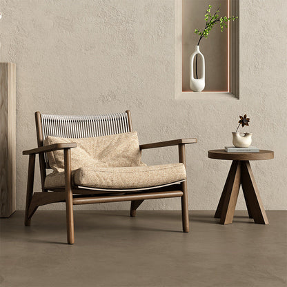 Modern Minimalist Ash Wood PU Leather Linen Sponge Rectangular Accent Chair With Backrest Armrests For Living Room And Bedroom