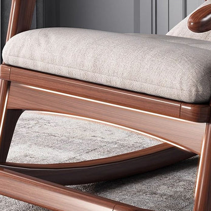 Modern Minimalist Oak Linen Ergonomic Backrest Rocking Chair With Armrests For Living Room And Bedroom