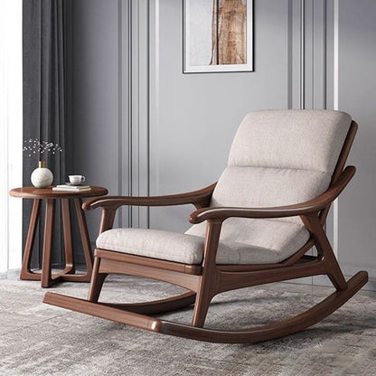 Modern Minimalist Oak Linen Ergonomic Backrest Rocking Chair With Armrests For Living Room And Bedroom