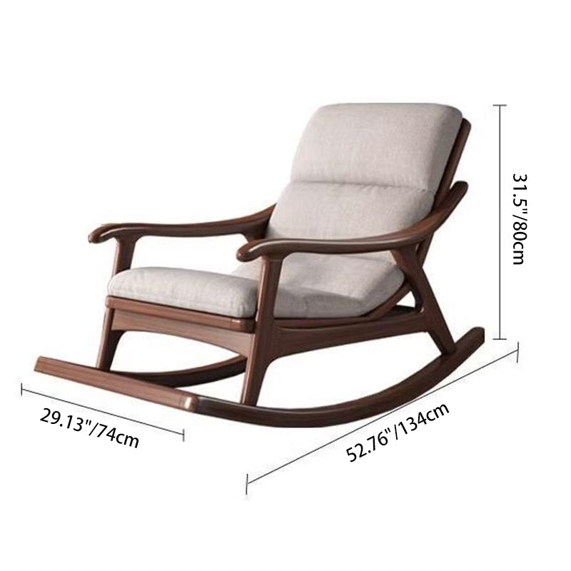 Modern Minimalist Oak Linen Ergonomic Backrest Rocking Chair With Armrests For Living Room And Bedroom
