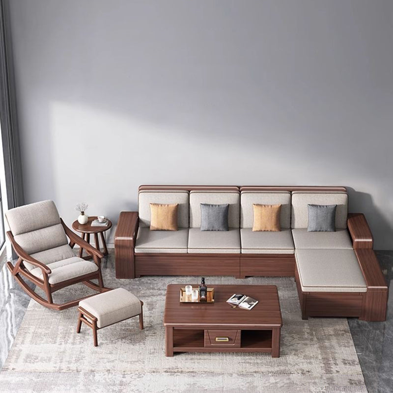 Modern Minimalist Oak Linen Ergonomic Backrest Rocking Chair With Armrests For Living Room And Bedroom