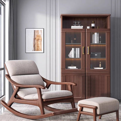 Modern Minimalist Oak Linen Ergonomic Backrest Rocking Chair With Armrests For Living Room And Bedroom