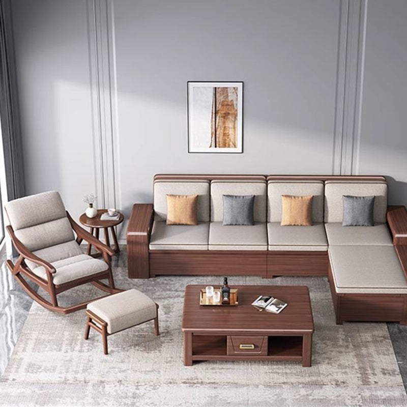 Modern Minimalist Oak Linen Ergonomic Backrest Rocking Chair With Armrests For Living Room And Bedroom