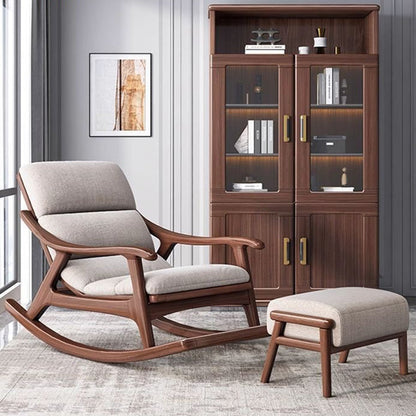 Modern Minimalist Oak Linen Ergonomic Backrest Rocking Chair With Armrests For Living Room And Bedroom