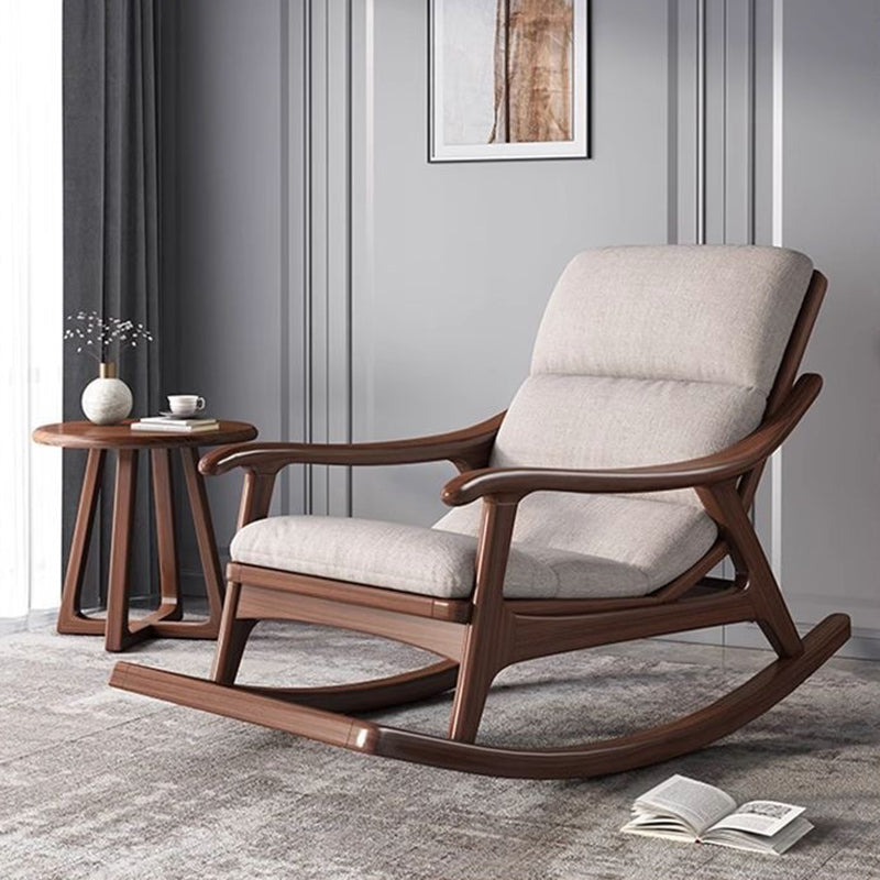 Modern Minimalist Oak Linen Ergonomic Backrest Rocking Chair With Armrests For Living Room And Bedroom