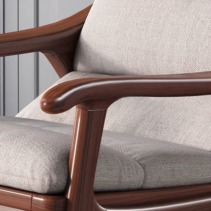 Modern Minimalist Oak Linen Ergonomic Backrest Rocking Chair With Armrests For Living Room And Bedroom