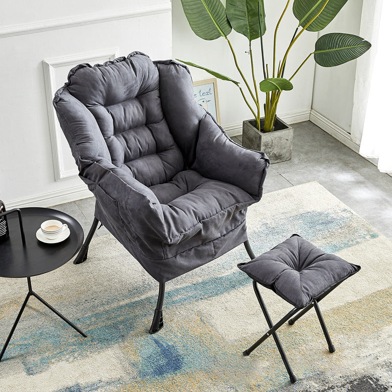 Modern Minimalist Square Metal Cotton Linen Suede Removable Accent Chair Backrest Footrest for Bedroom