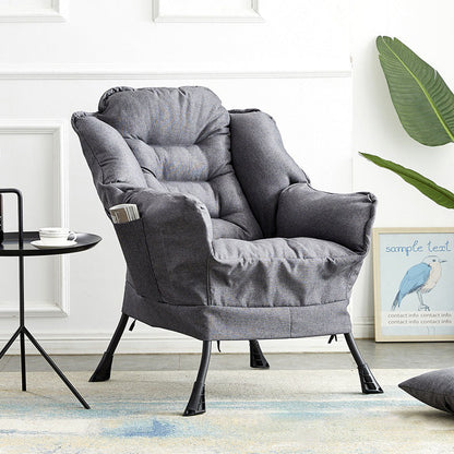 Modern Minimalist Square Metal Cotton Linen Suede Removable Accent Chair Backrest Footrest for Bedroom