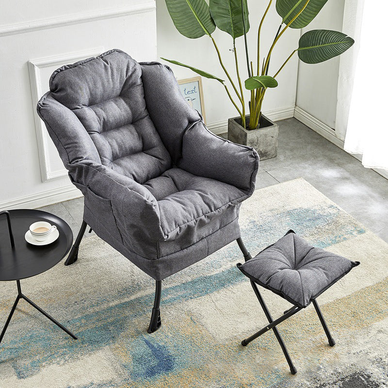 Modern Minimalist Square Metal Cotton Linen Suede Removable Accent Chair Backrest Footrest for Bedroom