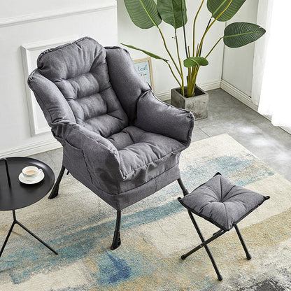 Modern Minimalist Square Metal Cotton Linen Suede Removable Accent Chair Backrest Footrest for Bedroom