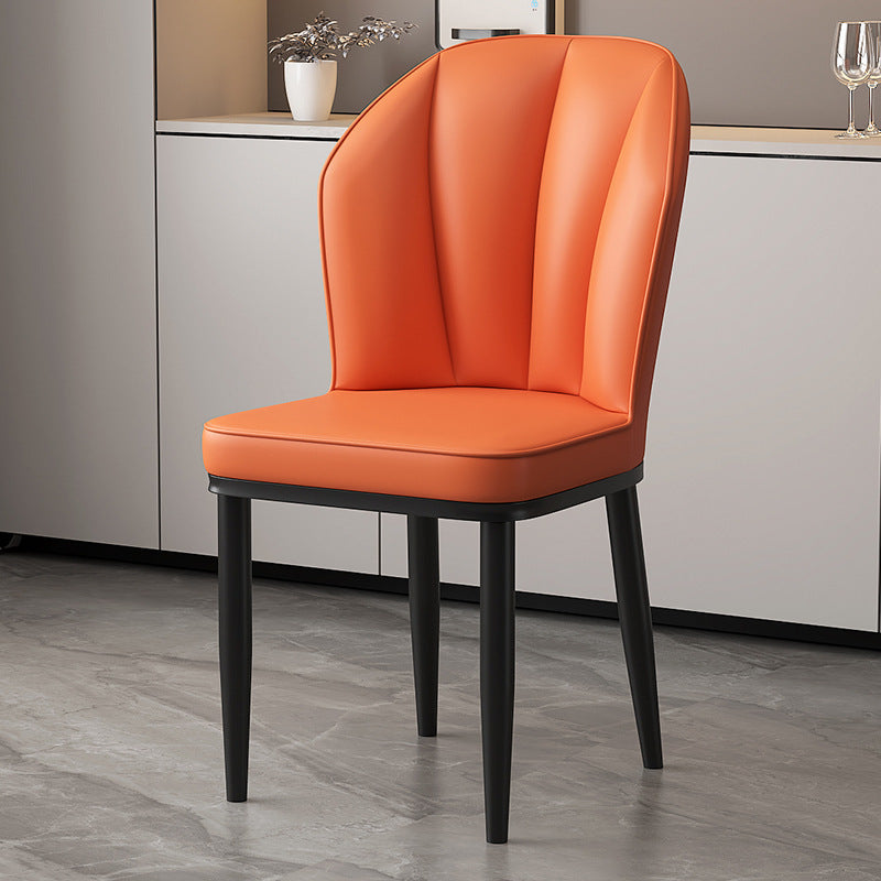 Modern Minimalist Square Metal Faux Nappa Leather Dining Chair Backrest Armless for Dining Room & Kitchen