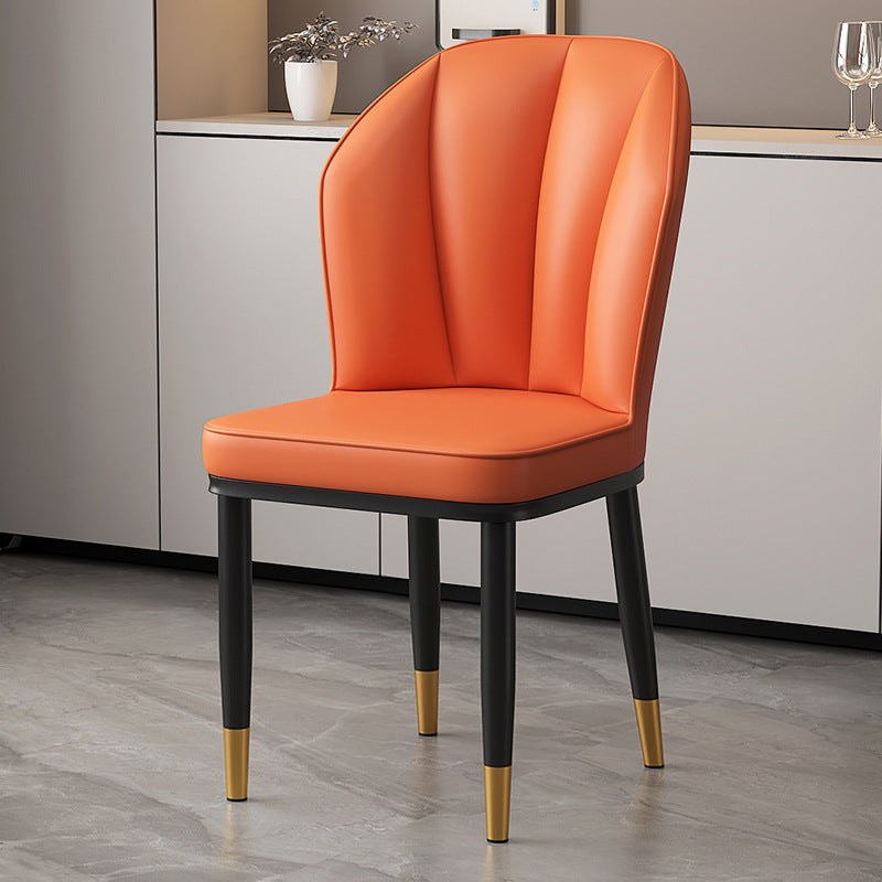 Modern Minimalist Square Metal Faux Nappa Leather Dining Chair Backrest Armless for Dining Room & Kitchen