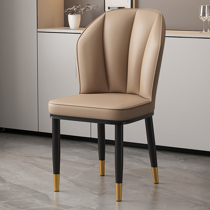 Modern Minimalist Square Metal Faux Nappa Leather Dining Chair Backrest Armless for Dining Room & Kitchen