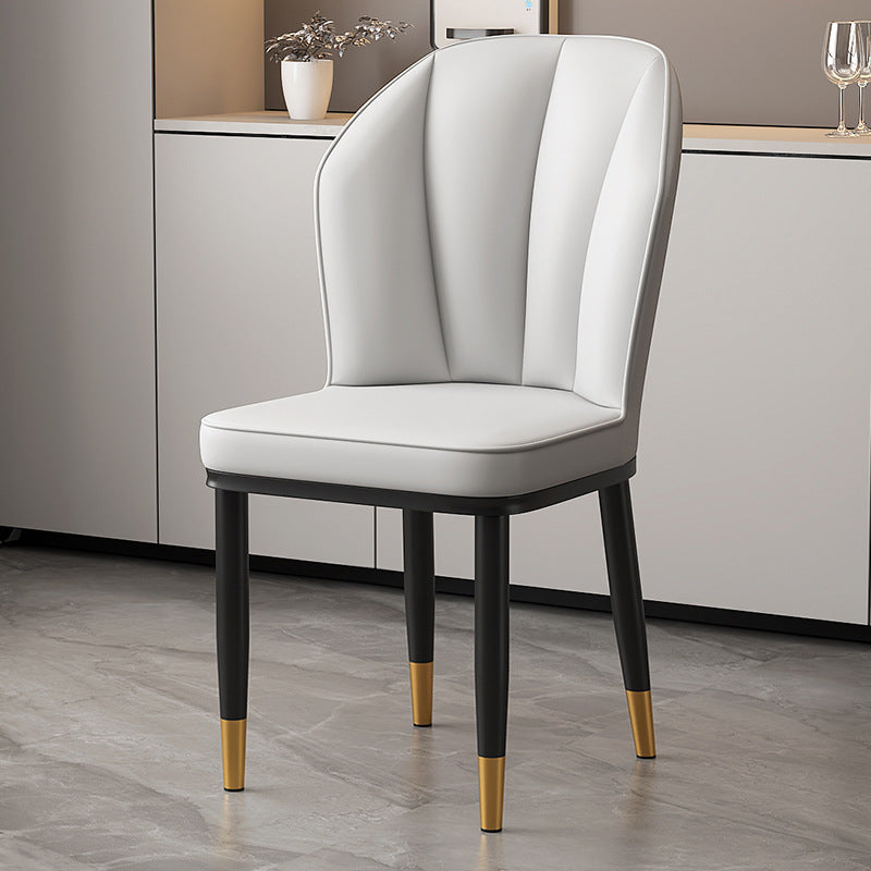 Modern Minimalist Square Metal Faux Nappa Leather Dining Chair Backrest Armless for Dining Room & Kitchen
