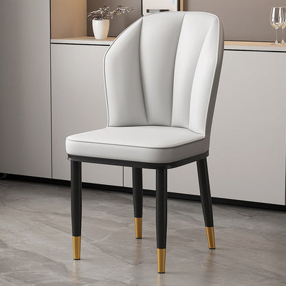 Modern Minimalist Square Metal Faux Nappa Leather Dining Chair Backrest Armless for Dining Room & Kitchen