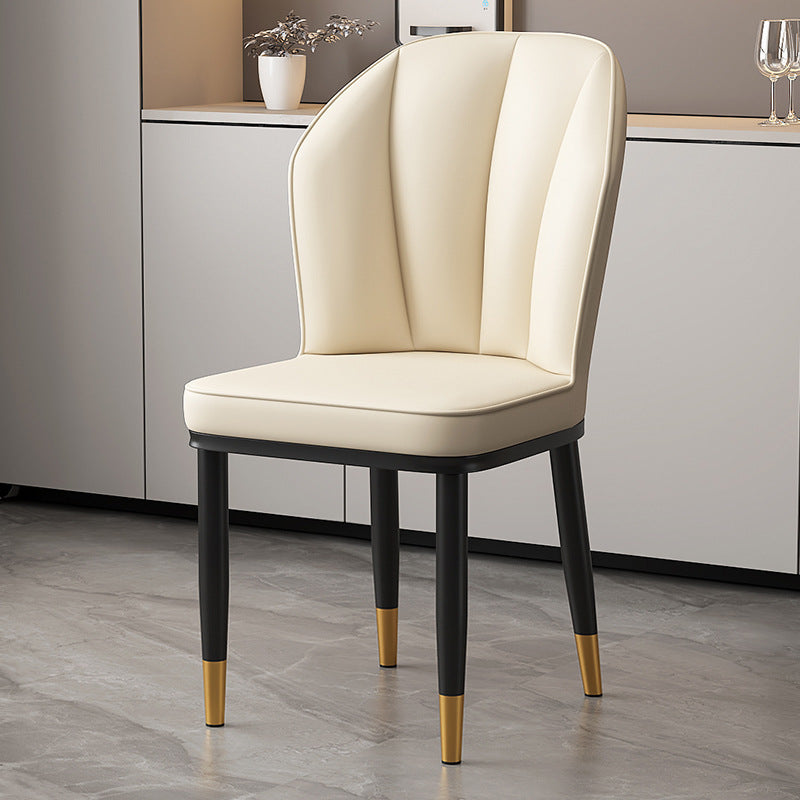 Modern Minimalist Square Metal Faux Nappa Leather Dining Chair Backrest Armless for Dining Room & Kitchen