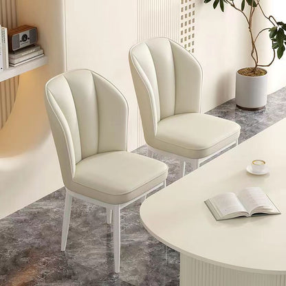Modern Minimalist Square Metal Faux Nappa Leather Dining Chair Backrest Armless for Dining Room & Kitchen