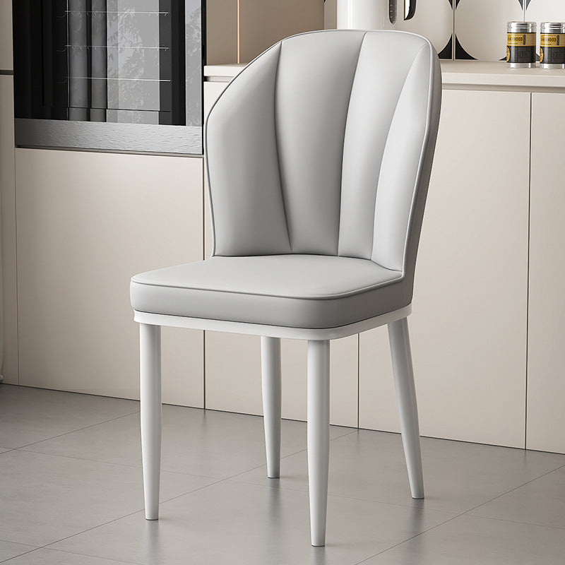 Modern Minimalist Square Metal Faux Nappa Leather Dining Chair Backrest Armless for Dining Room & Kitchen
